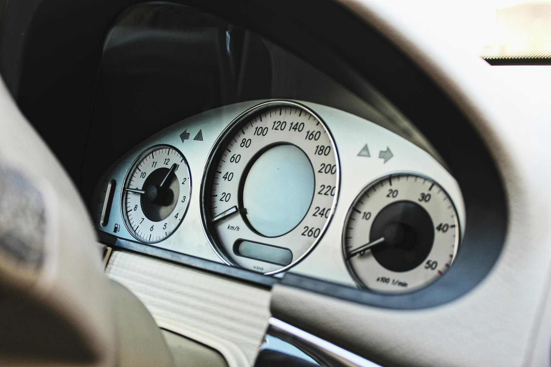 Front instrument panel in car in daylight