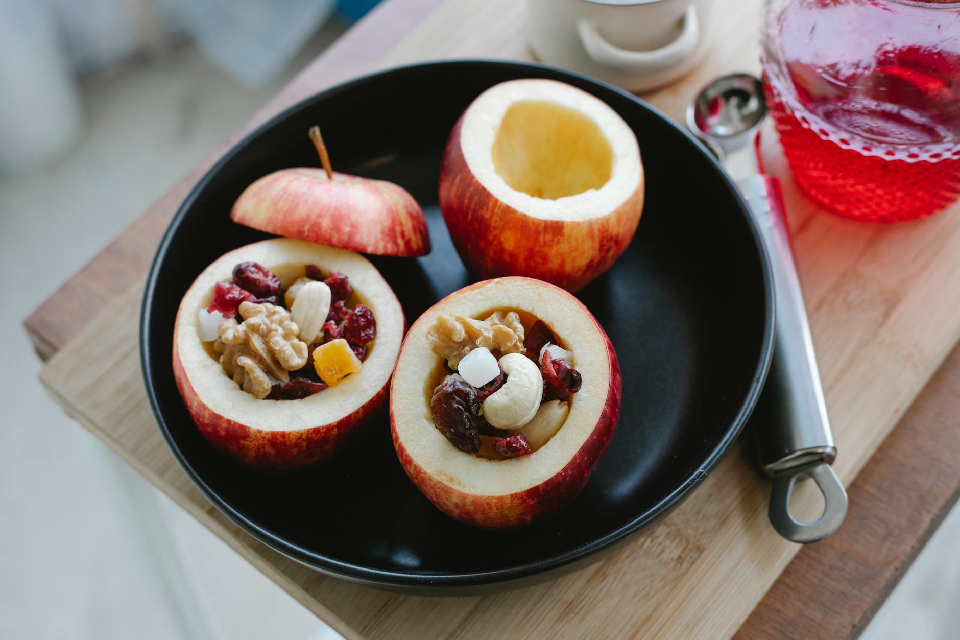 Delicious fresh apples stuffed with assorted nuts