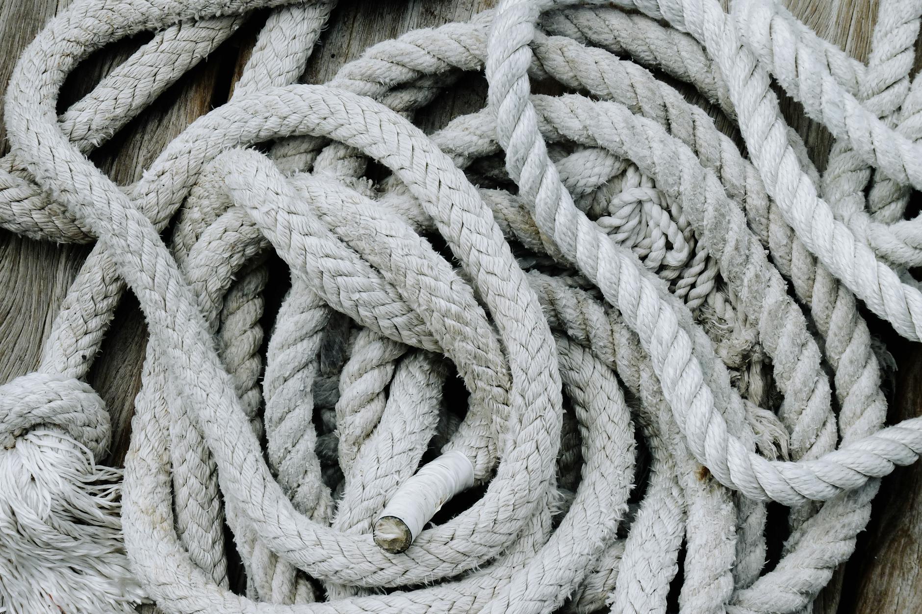 Rope placed on wooden surface