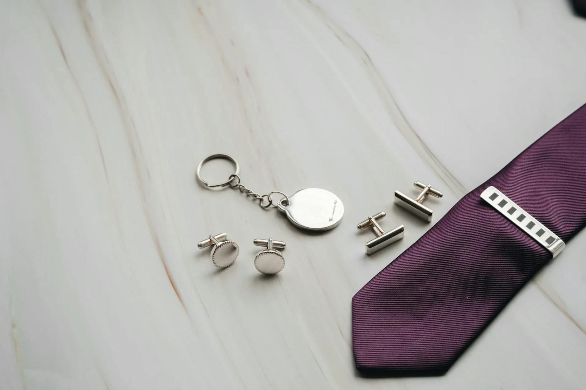 Silver Keychain, Accessories and Tie