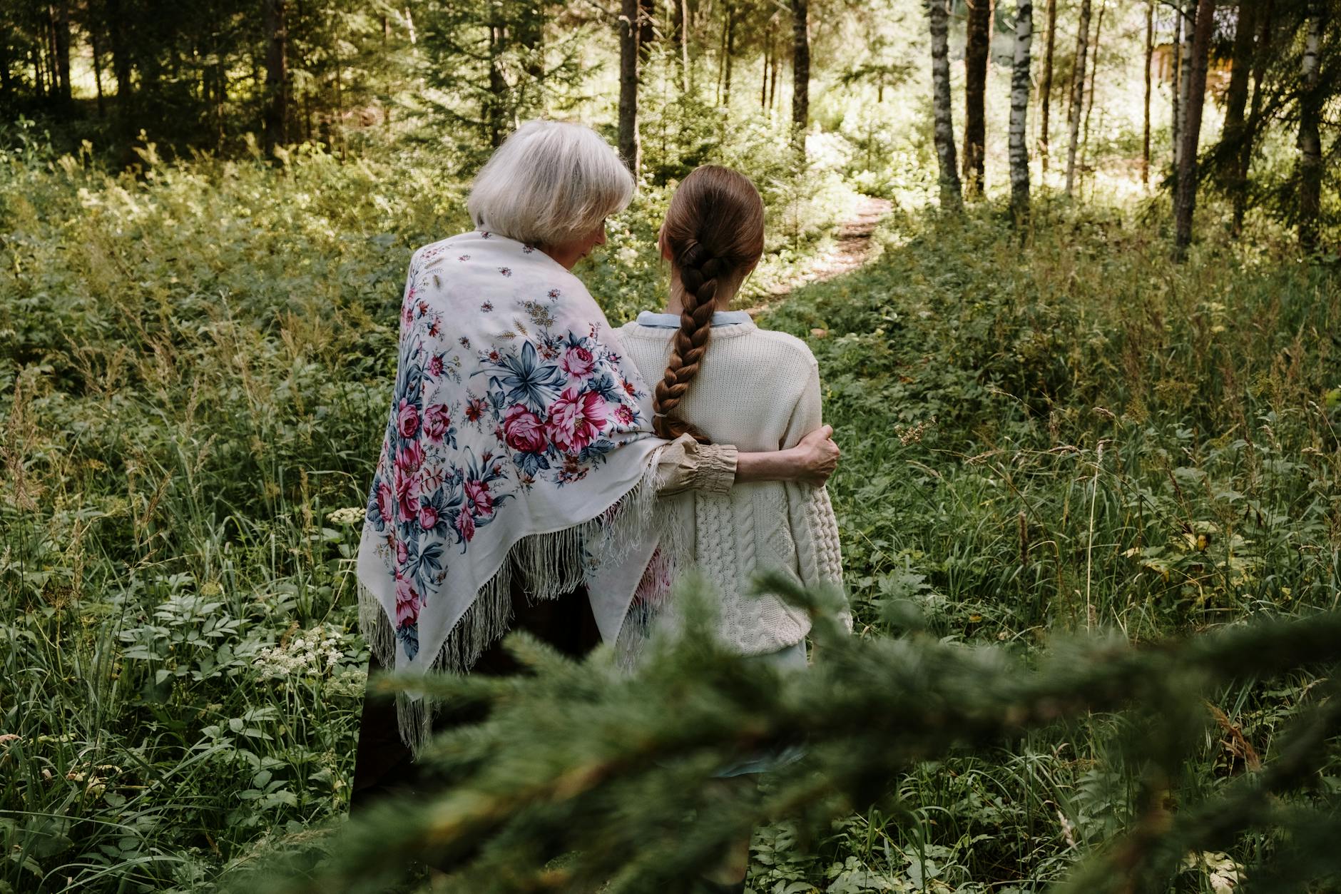 A Woman at the Forest With Her Grandmother